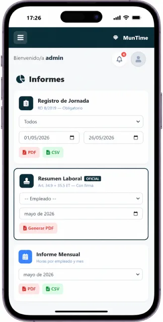 App móvil — informes